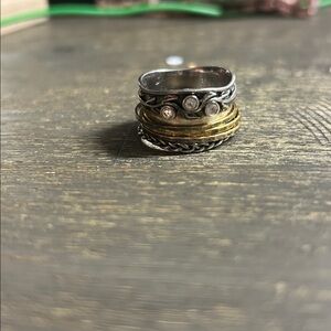 OR PAZ ISRAEL PZ 925 STERLING SILVER TWO TONE WHITE TOPAZ SPINNER RING SZ 9.5